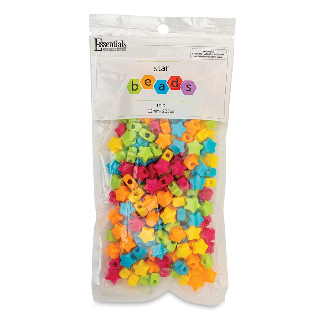 Open in modal - Essentials by Leisure Arts Star Beads - Assorted Colors, Opaque, 12 mm, Package of 225 (Front of packaging)