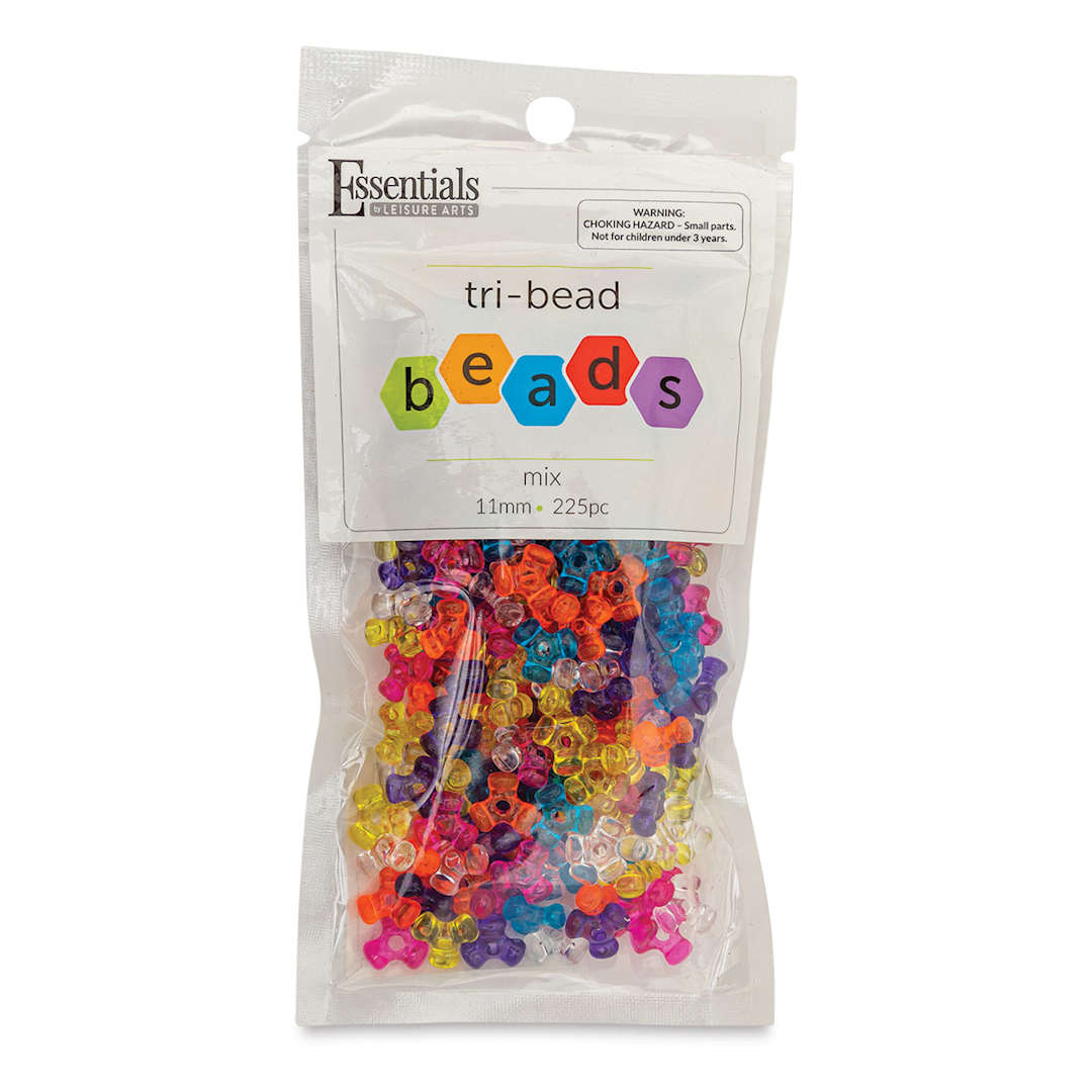 Open in modal - Essentials by Leisure Arts Tri-Beads - Assorted Colors, Transparent, 11 mm, Package of 225 (Front of packaging)
