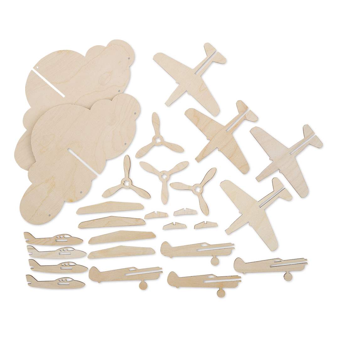 Open in modal - Leisure Arts Wood Mobile Airplane Kit (Kit contents)