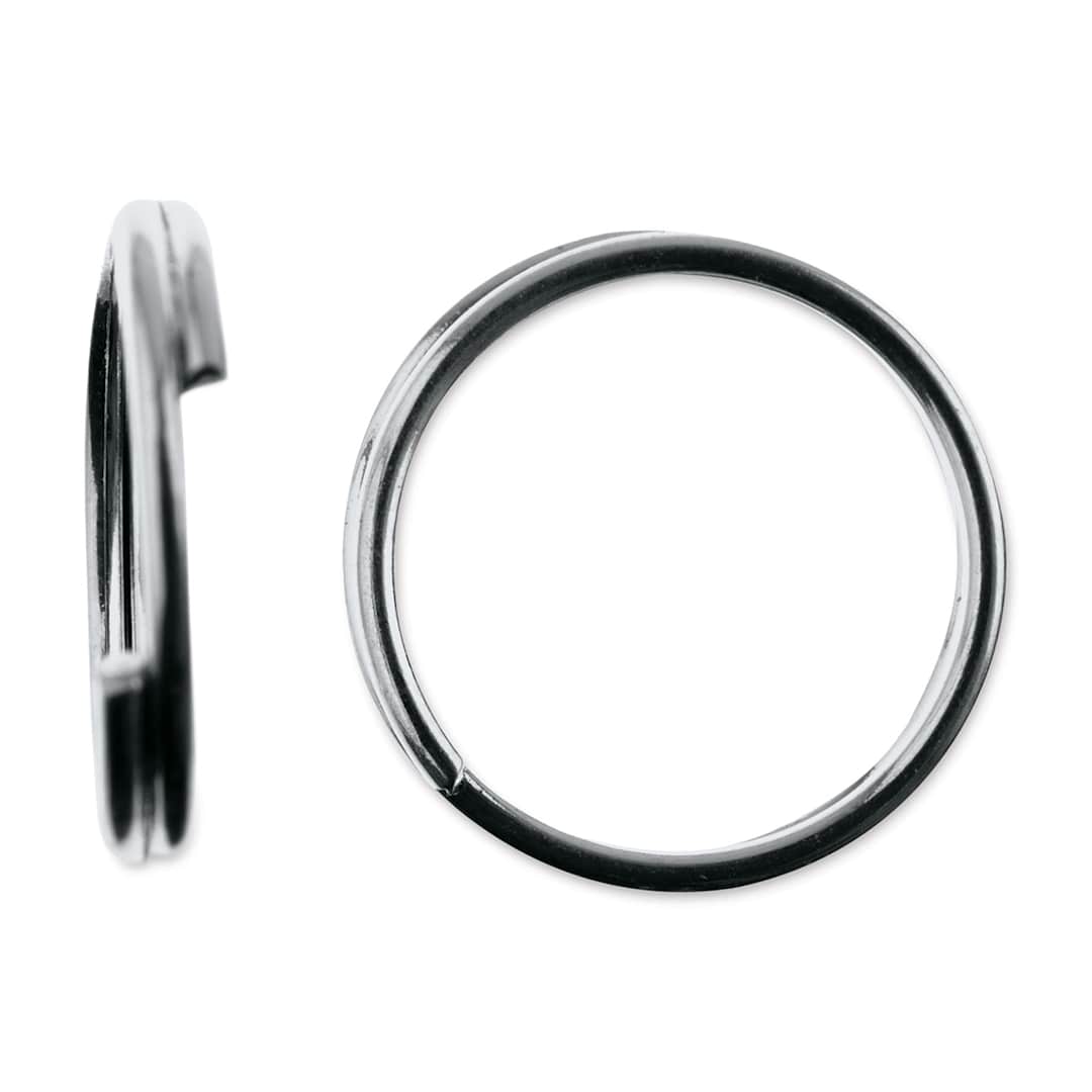 Open in modal - John Bead Must Have Findings Split Rings - Package of 100, Silver, 10 mm (Close-up of two split jump rings)