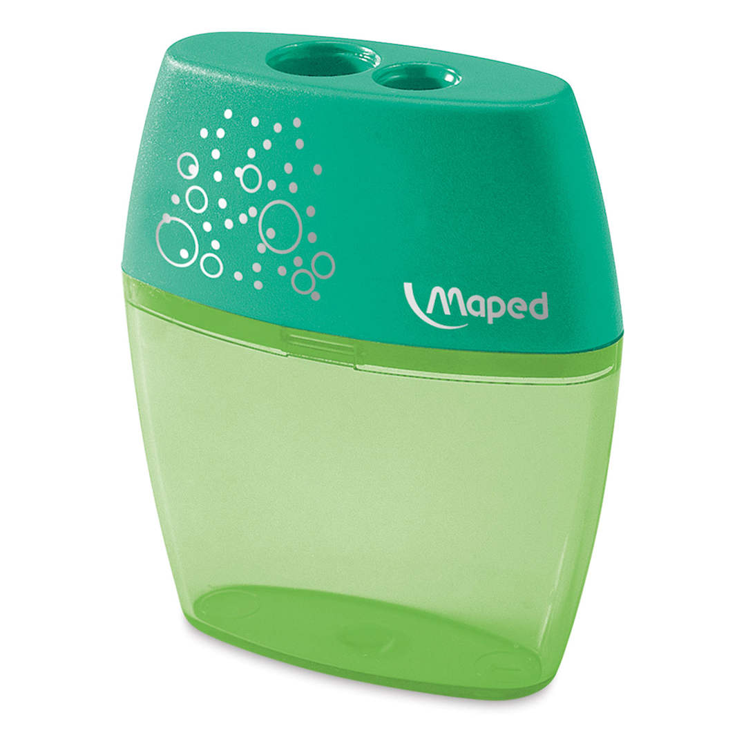 Open in modal - Maped Shaker 2-Hole Pencil Sharpener - Angled view of green sharpener