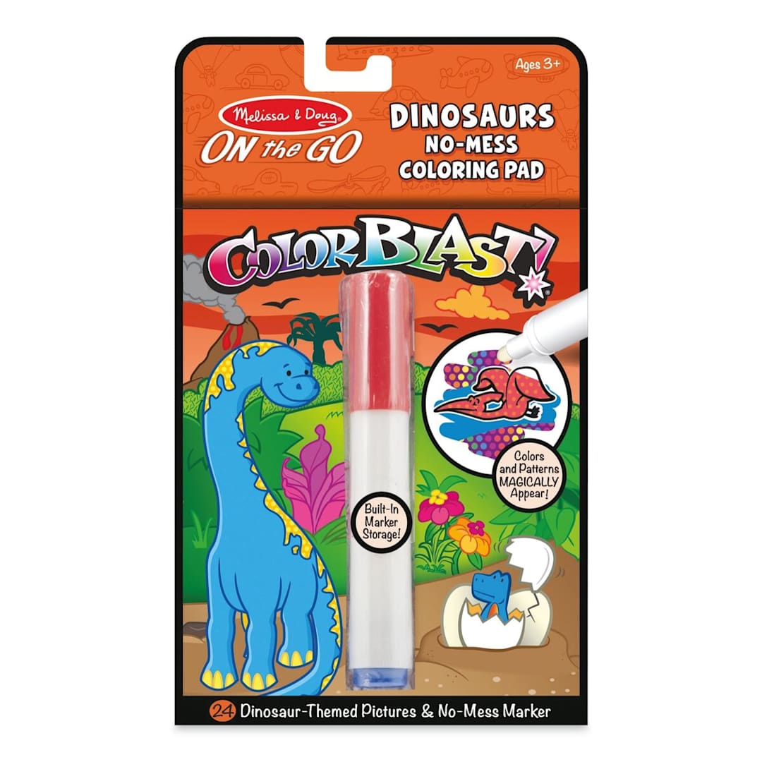Open in modal - Melissa & Doug On the Go ColorBlast! Activity Book - Front of blister package of Dinosaur Pad