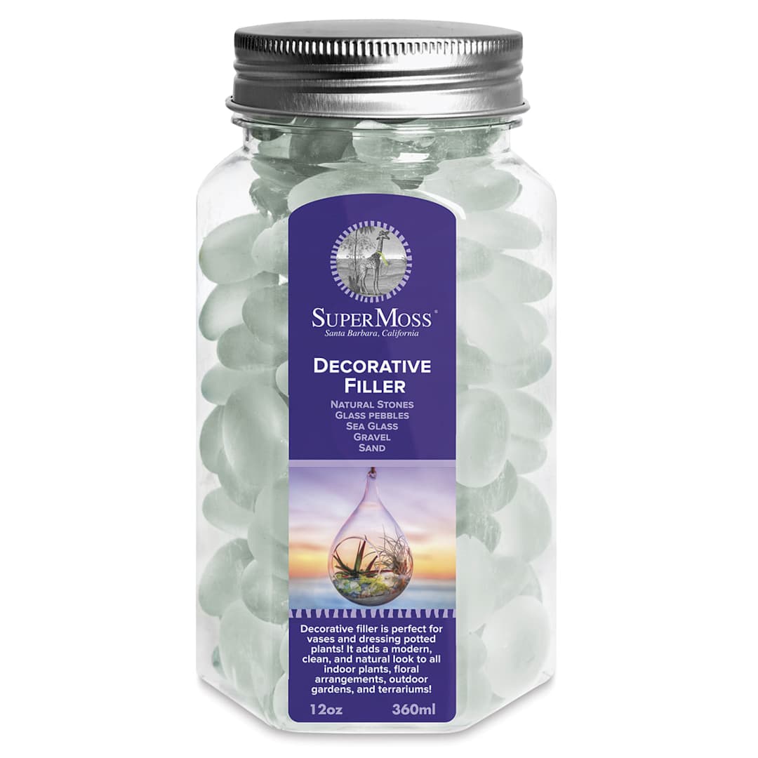 Open in modal - SuperMoss Frosted White Glass Pebbles - 12 oz. in glass container