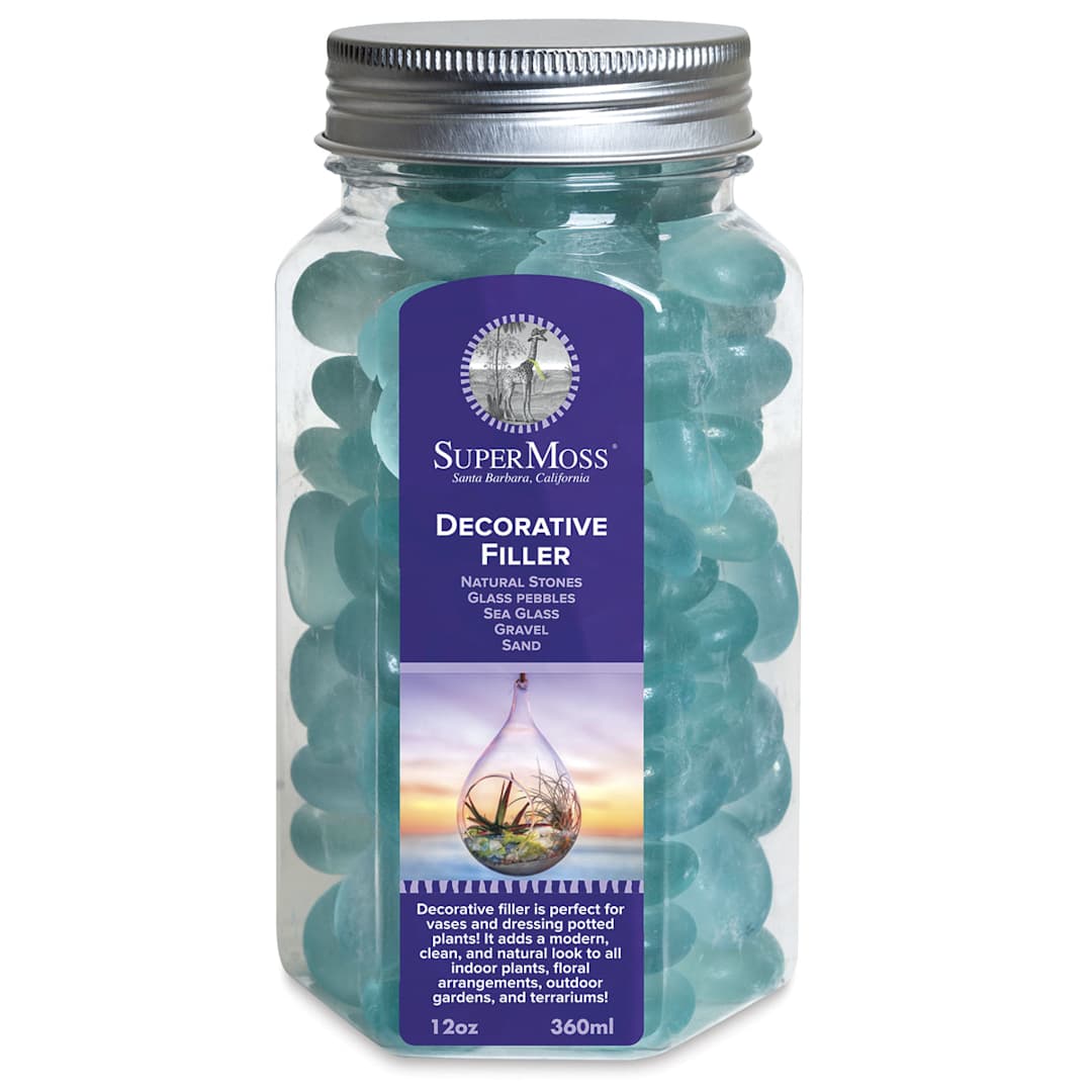 Open in modal - SuperMoss Glacier Blue Glass Pebbles - 12 oz in glass container