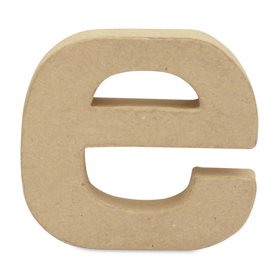 Open in modal - DecoPatch Paper Mache Small Kraft Letter - E, Lowercase, 3-1/2" W x 3-2/5" H x 1/2" D