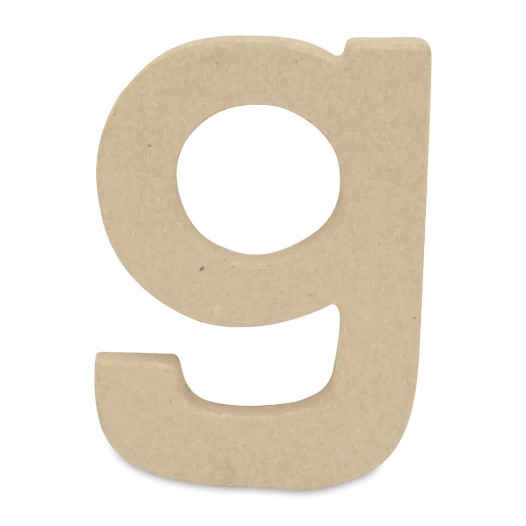 Open in modal - DecoPatch Paper Mache Small Kraft Letter - G, Lowercase, 3-2/5" W x 5" H x 1/2" D