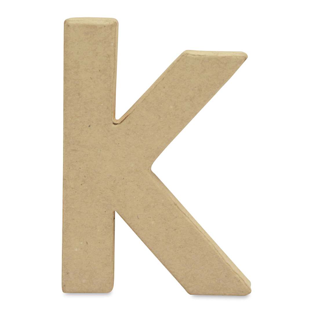 Open in modal - DecoPatch Paper Mache Small Kraft Letter - K, Lowercase, 3-2/5" W x 5" H x 1/2" D
