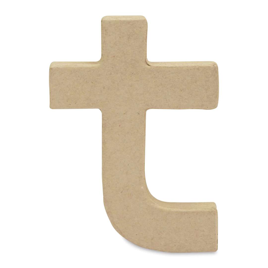 Open in modal - DecoPatch Paper Mache Small Kraft Letter - T, Lowercase, 3-2/5" W x 5" H x 1/2" D