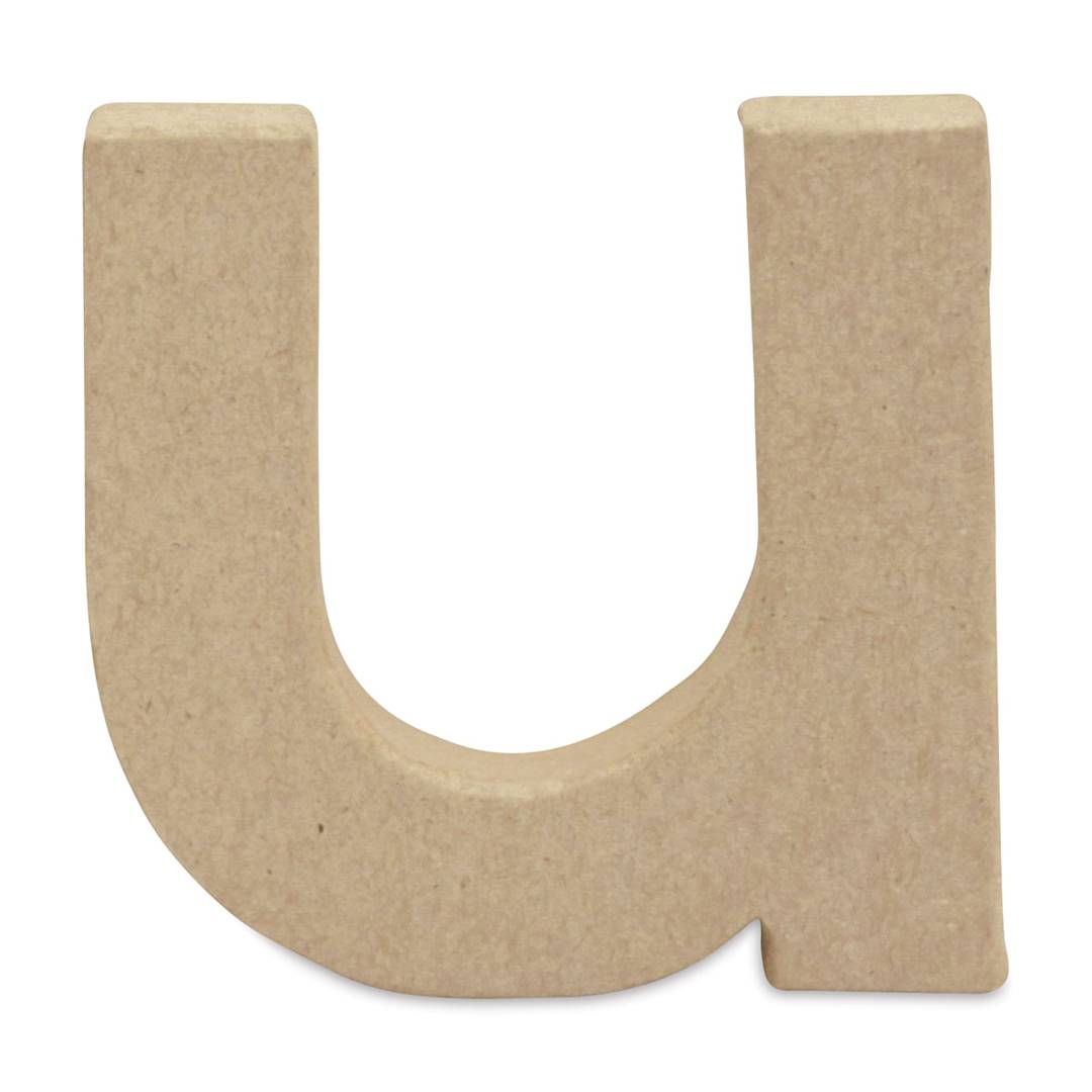 Open in modal - DecoPatch Paper Mache Small Kraft Letter - U, Lowercase, 3-2/5" W x 3-2/5" H x 1/2" D
