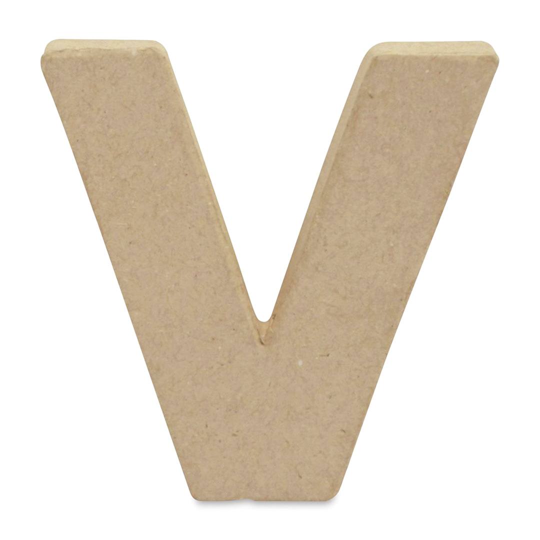 Open in modal - DecoPatch Paper Mache Small Kraft Letter - V, Lowercase, 3-2/5" W x 3-2/5" H x 1/2" D