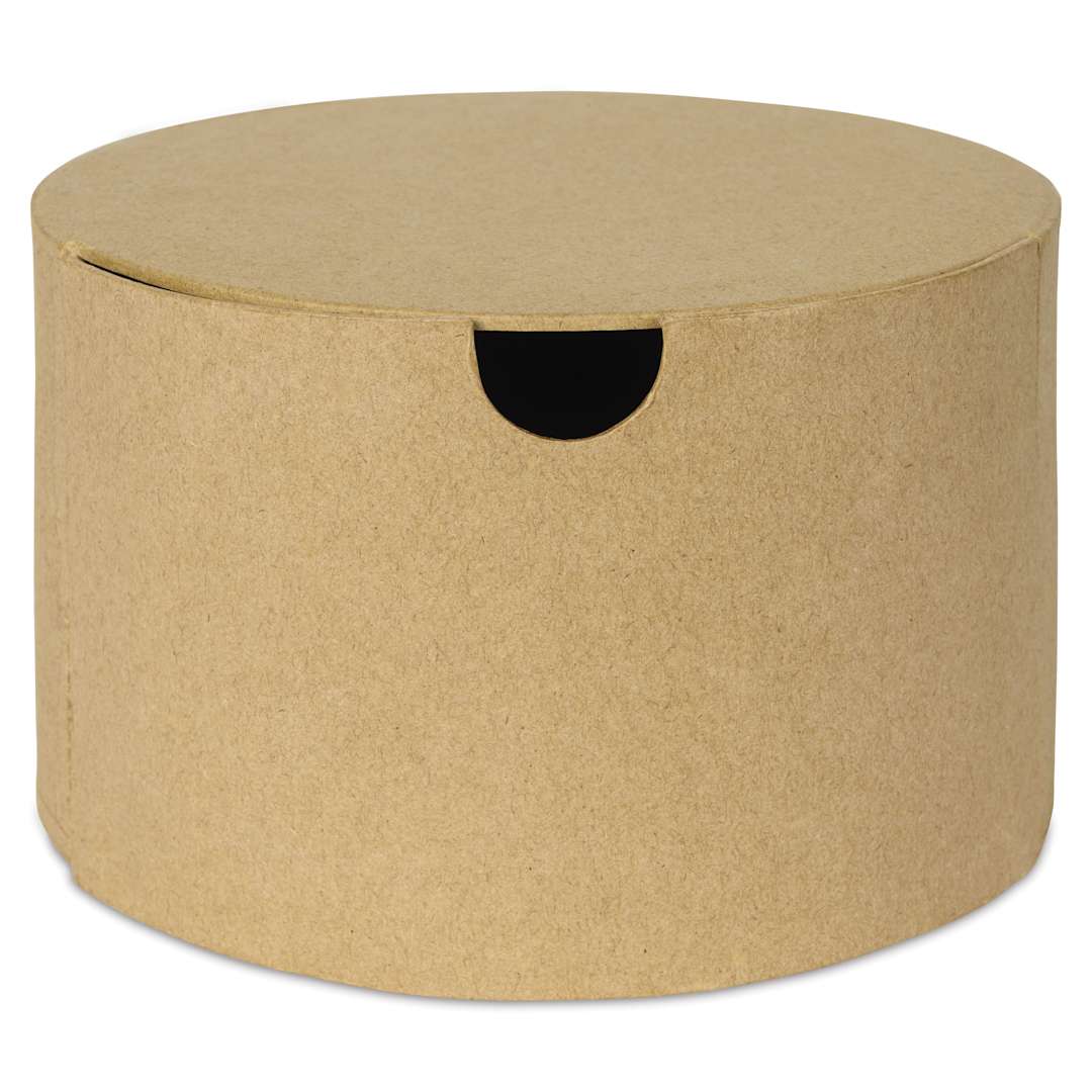 Open in modal - DecoPatch Paper Mache Box - Round Box w/ Drawer, 6.3" x 6.3" x 3.9"