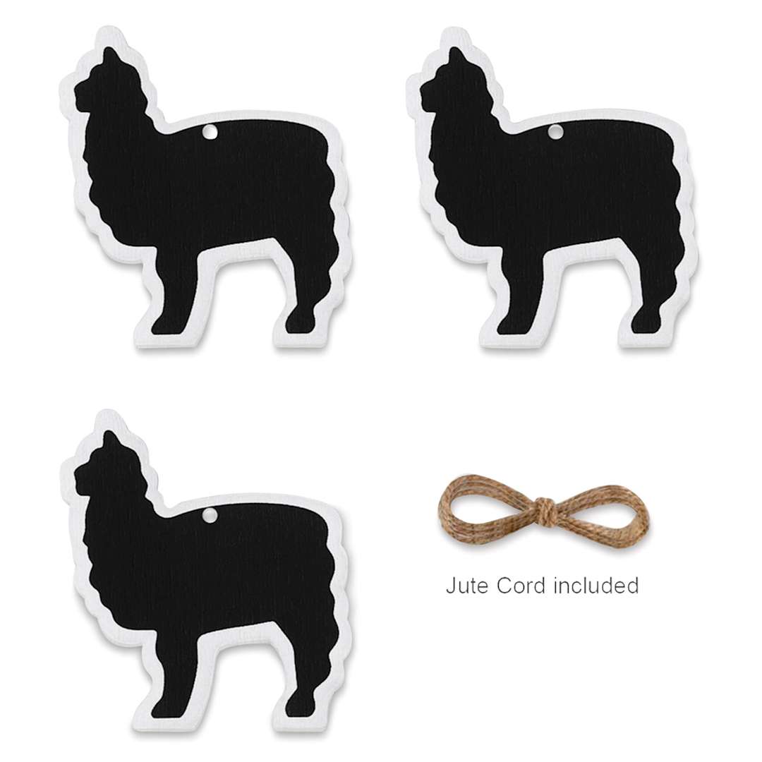 Open in modal - Craft Decor Wood Chalk Tags - Llama, Package of 3 (Shown with included jute cord)
