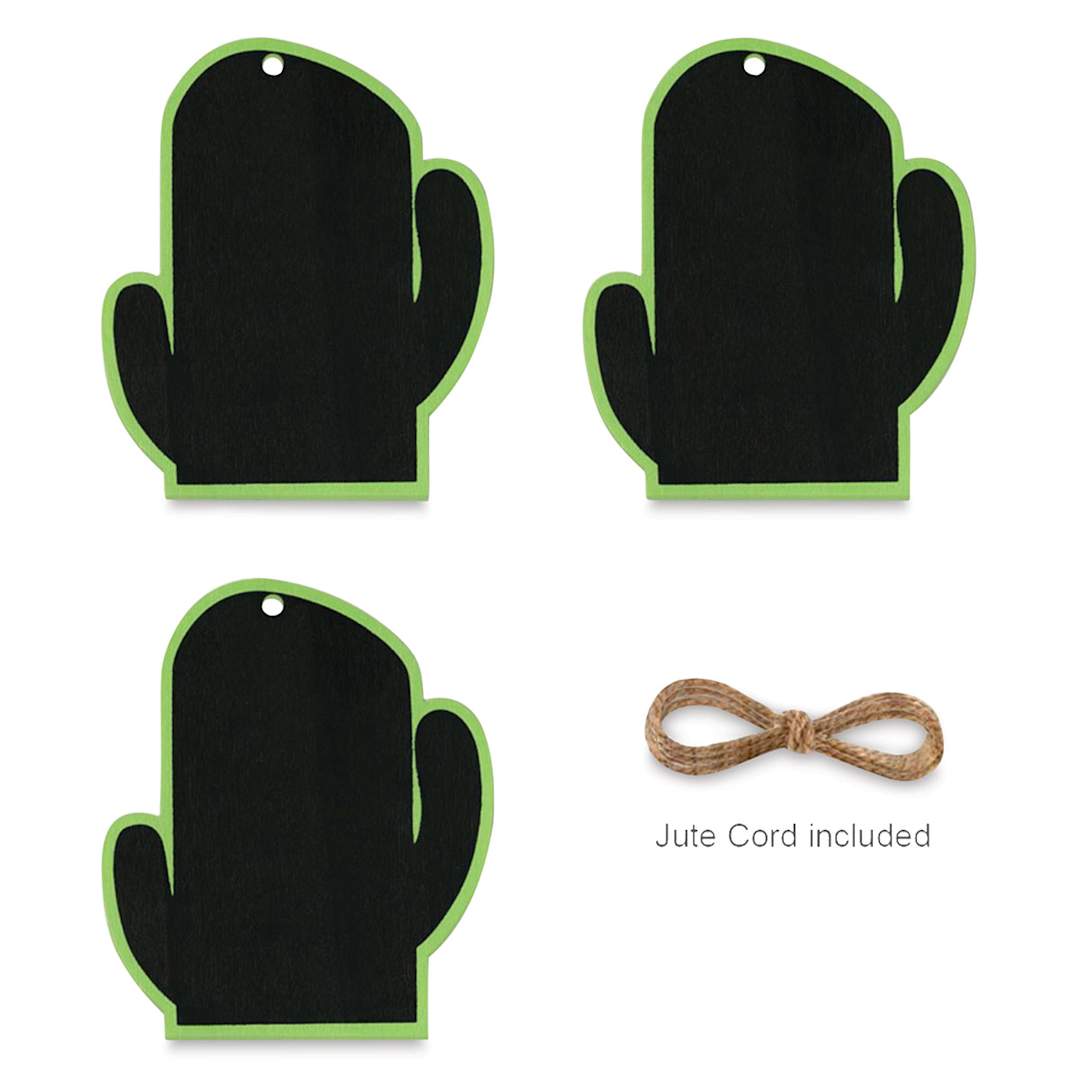 Open in modal - Craft Decor Wood Chalk Tags - Cactus, Package of 3 (Shown with included jute cord)