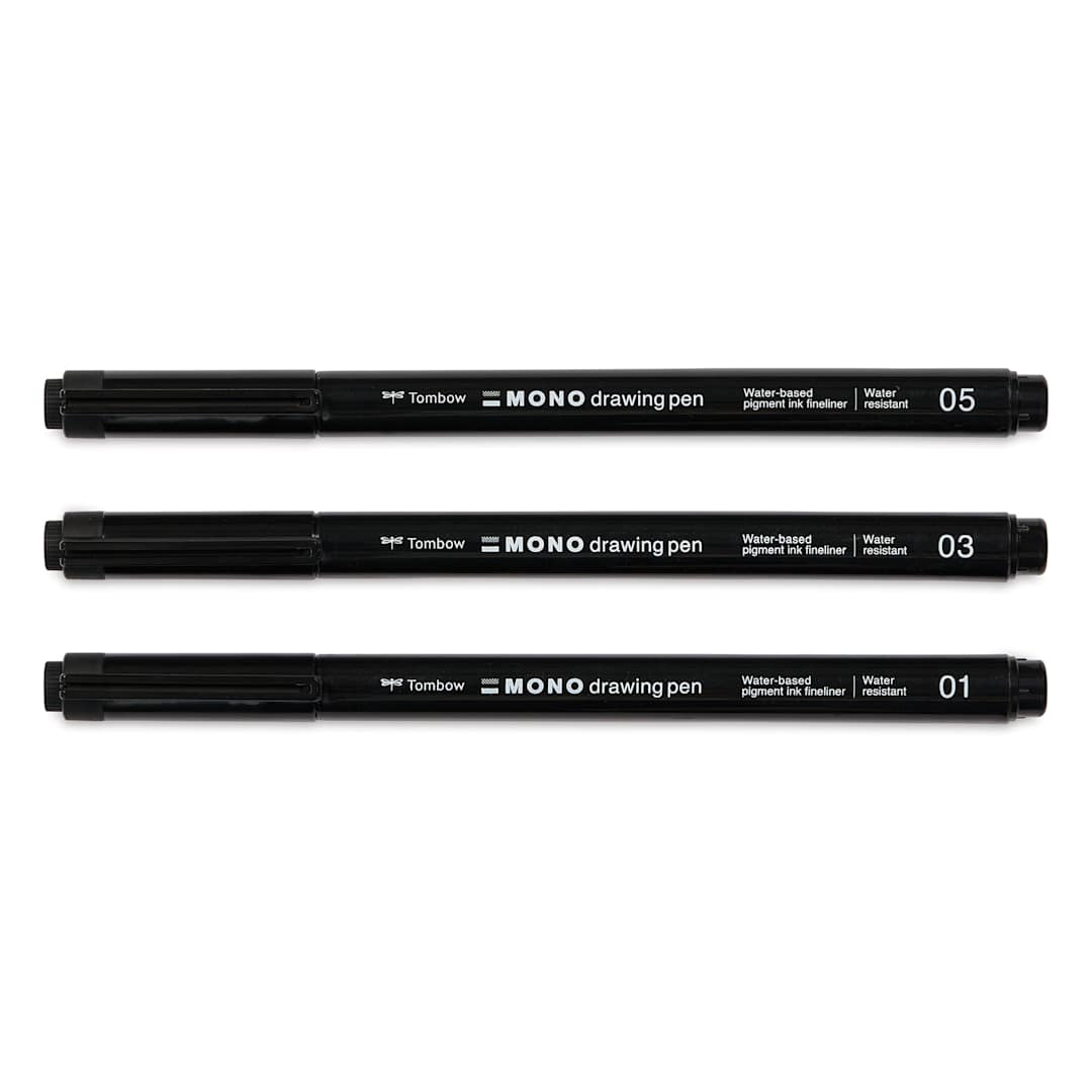 Open in modal - Tombow Mono Drawing Pens - Set of 3, pen with caps on