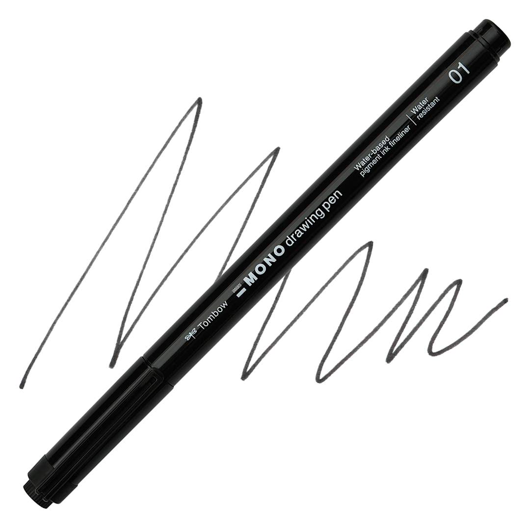 Open in modal - Tombow Mono Drawing Pen - Black, 01, swatch and pen