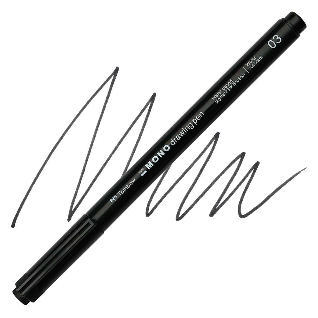 Open in modal - Tombow Mono Drawing Pen - Black, 03, swatch and pen