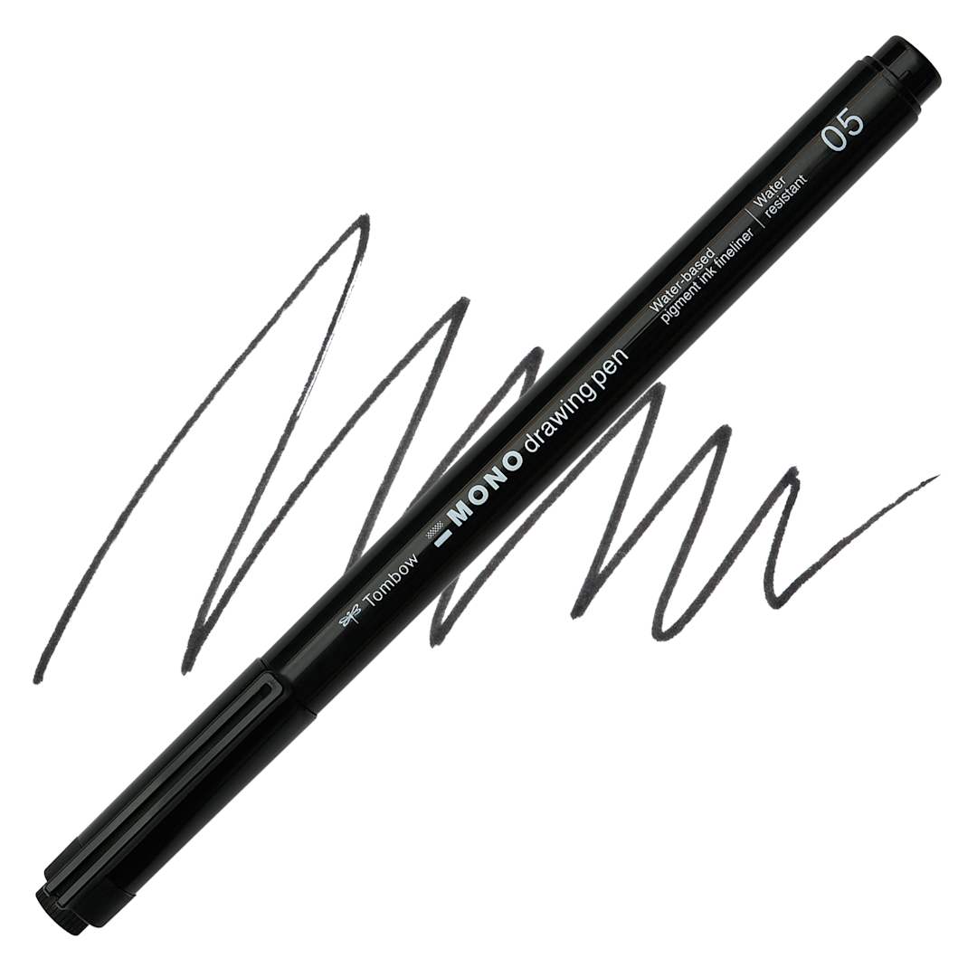 Open in modal - Tombow Mono Drawing Pen - Black, 05, swatch and pen