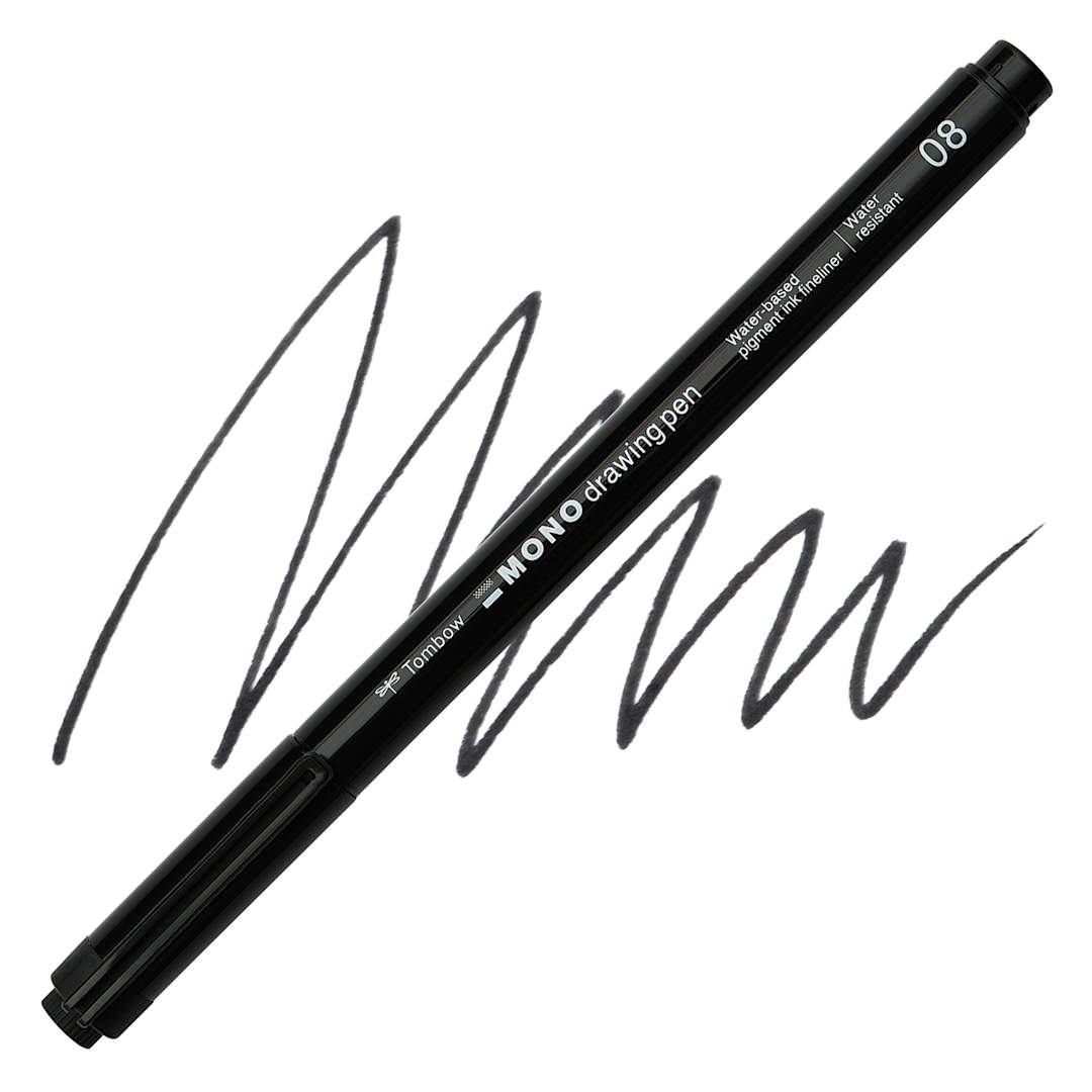 Open in modal - Tombow Mono Drawing Pen - Black, 08, swatch and pen