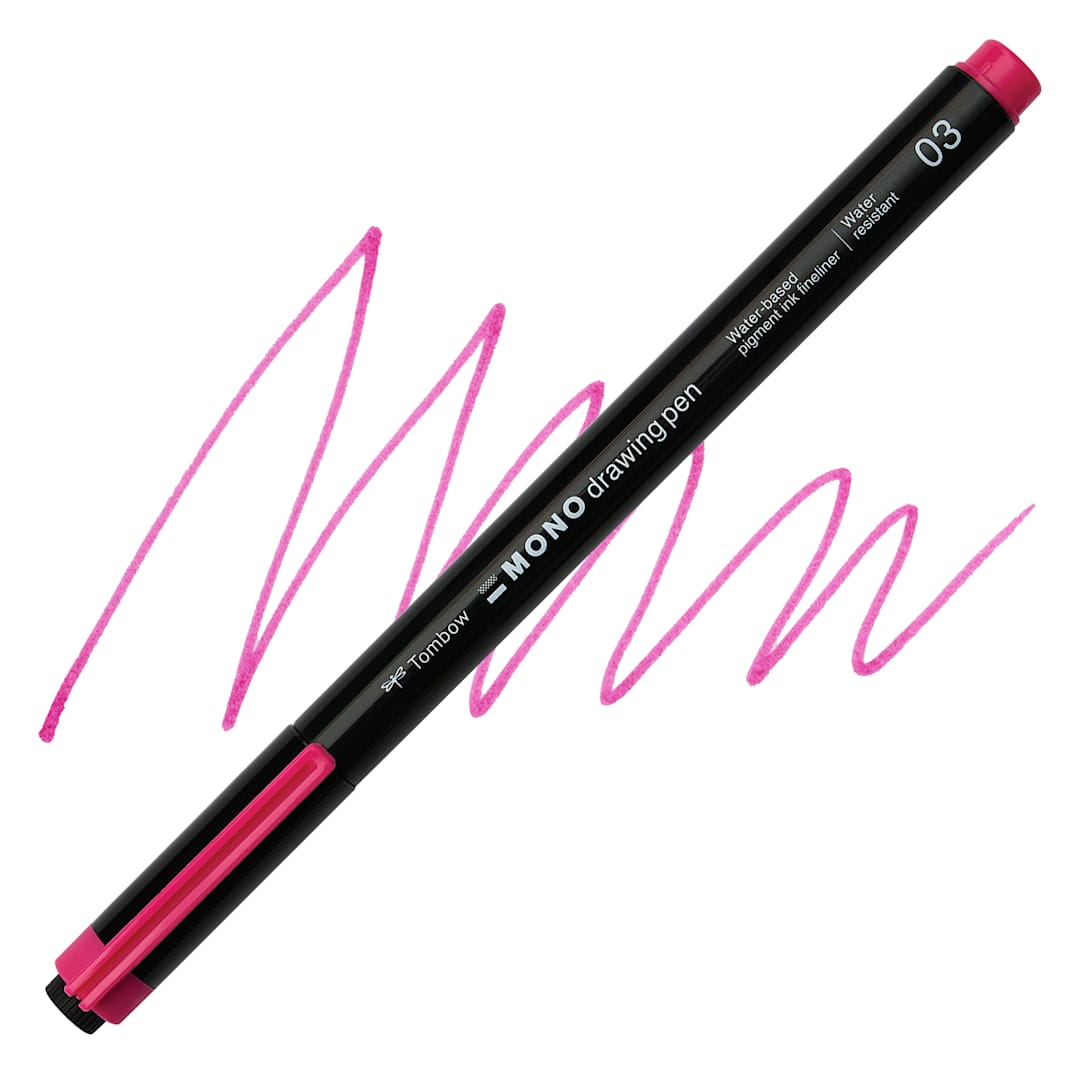Open in modal - Tombow Mono Drawing Pen - Pink, 03, swatch and pen