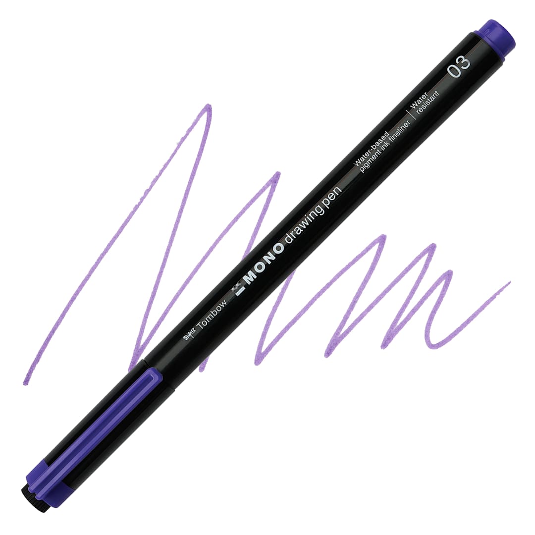 Open in modal - Tombow Mono Drawing Pen - Purple, 03, swatch and pen