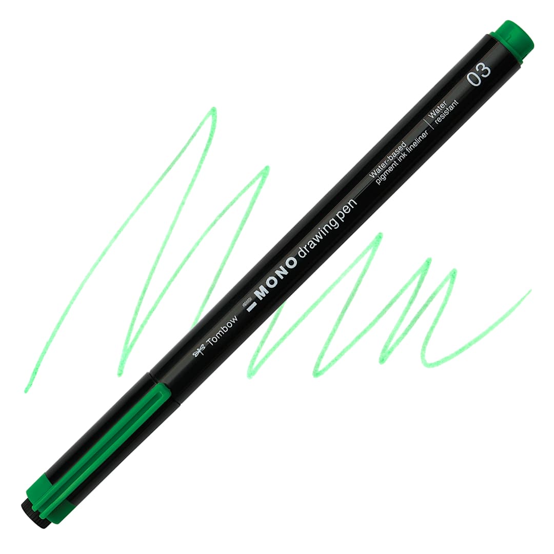Open in modal - Tombow Mono Drawing Pen - Green, 03, swatch and pen