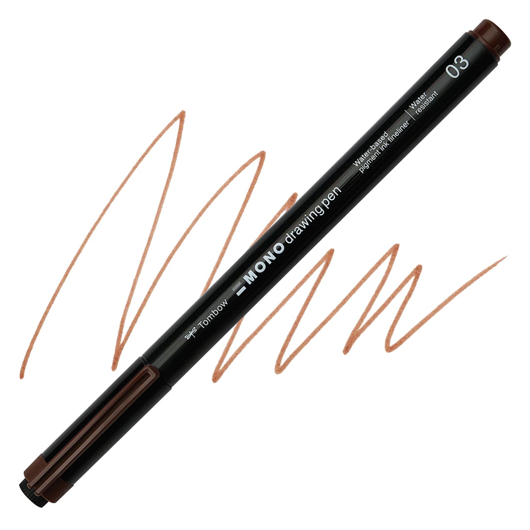 Open in modal - Tombow Mono Drawing Pen - Brown, 03, swatch and pen