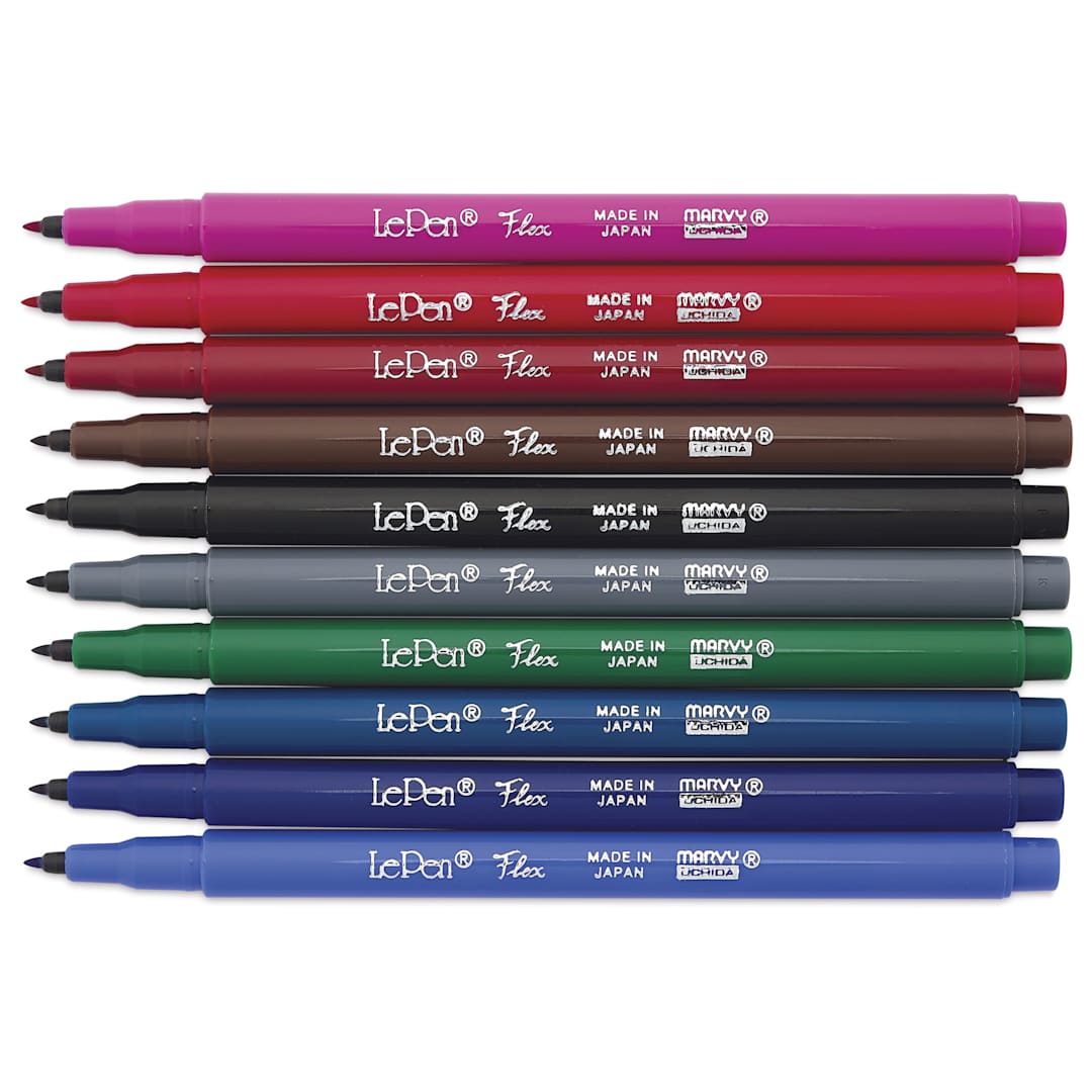 Open in modal - Marvy Uchida LePen Flex Marker - Set of 10, Primary, laid out
