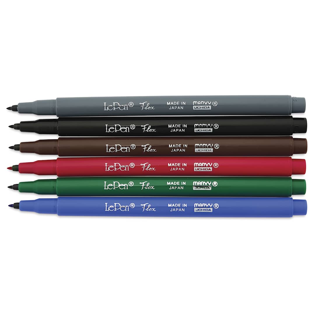 Open in modal - Marvy Uchida LePen Flex Marker - Set of 6, Primary, laid out