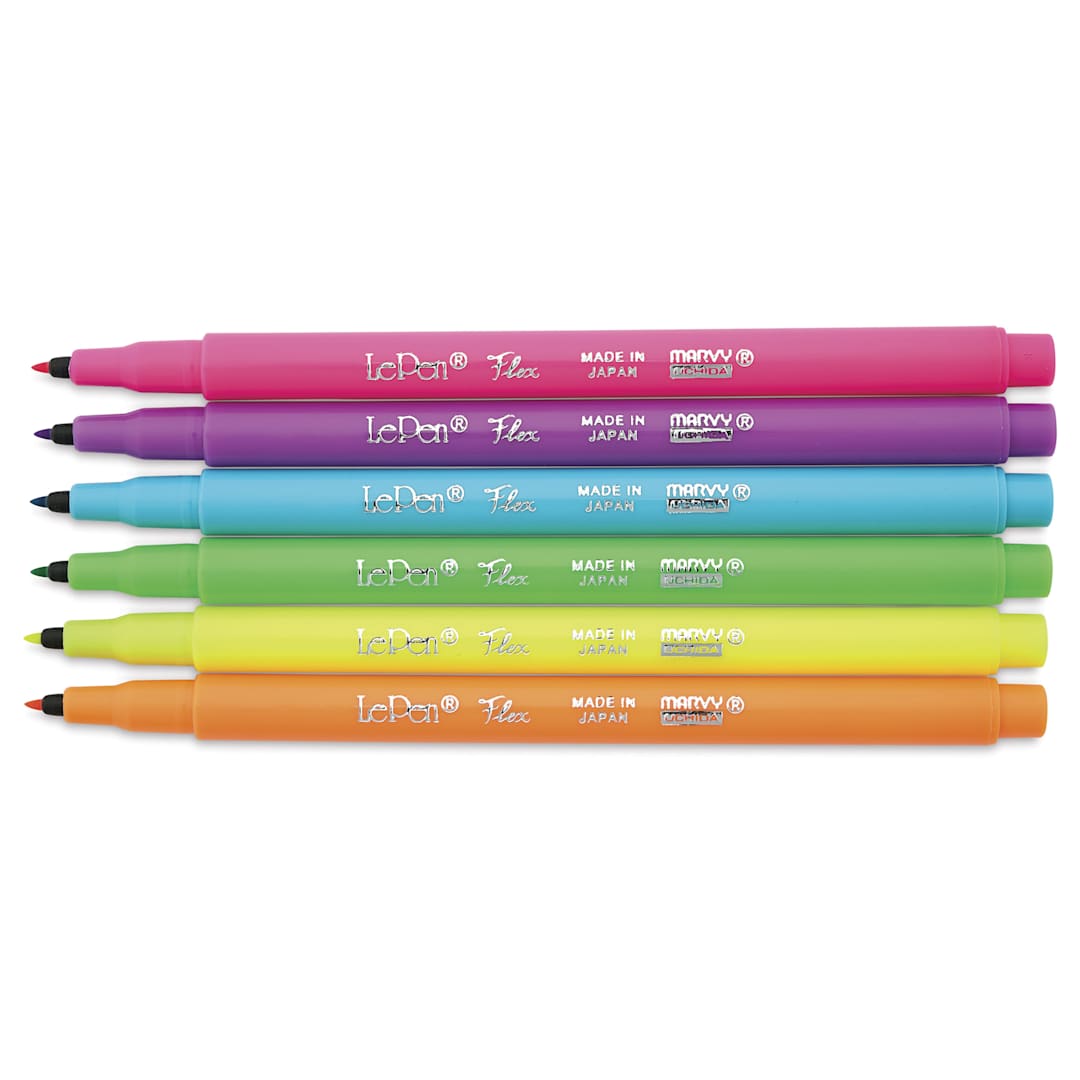 Open in modal - Marvy Uchida LePen Flex Marker - Set of 6, Neon, laid out