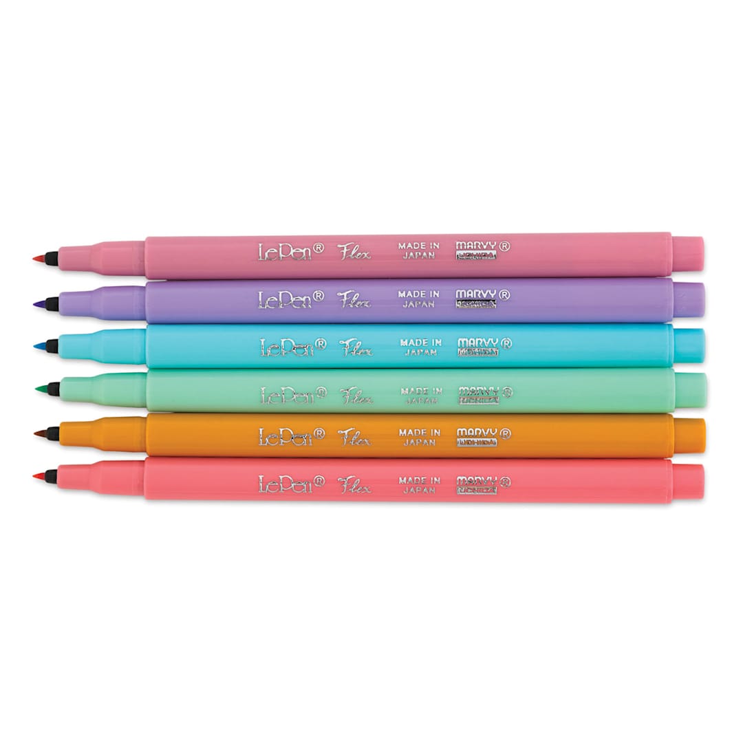 Open in modal - Marvy Uchida LePen Flex Markers - Pastels, Set of 6