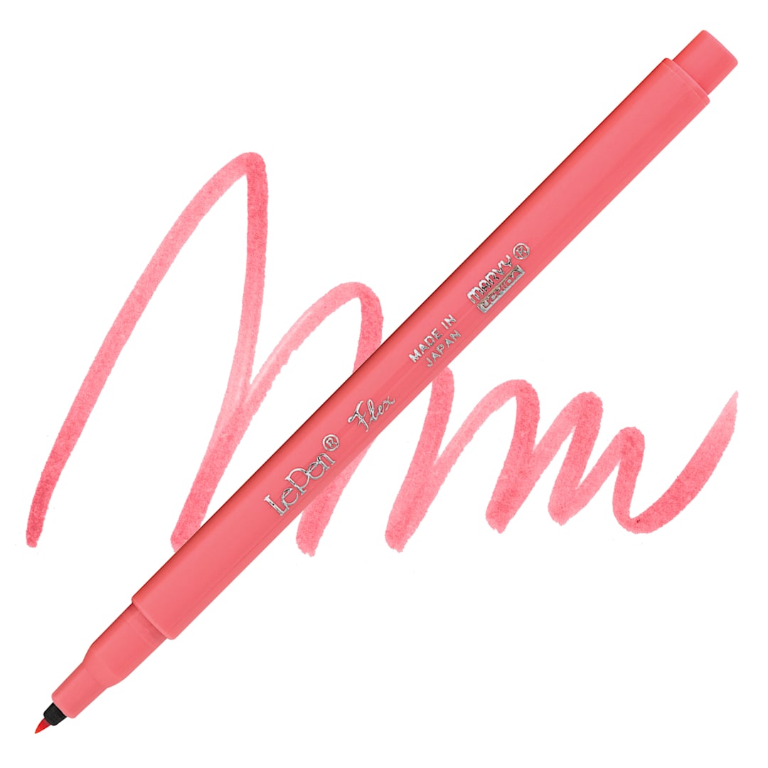 Open in modal - Marvy Uchida LePen Flex Marker - Coral Pink, swatch and marker