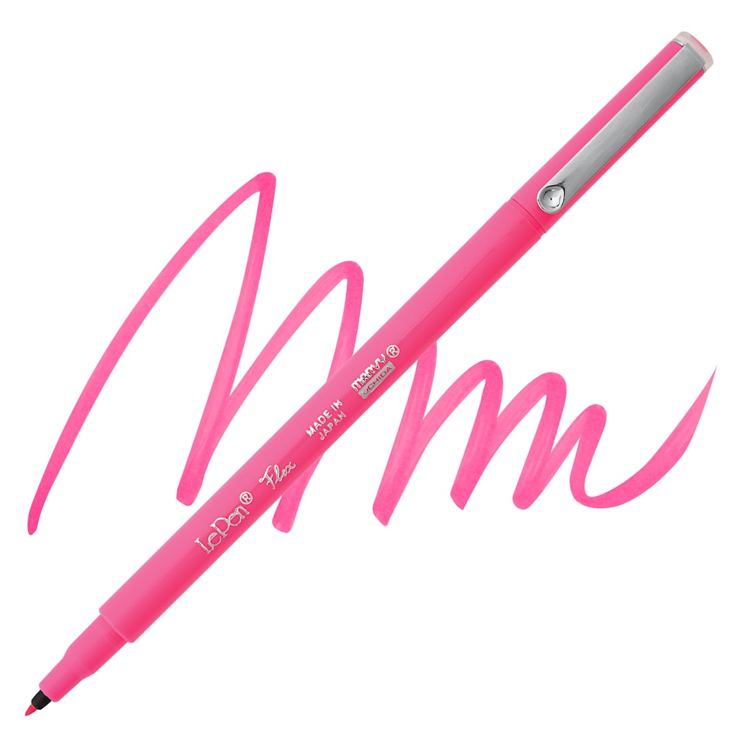Open in modal - Marvy Uchida LePen Flex Marker - Fluorescent Pink, swatch and marker