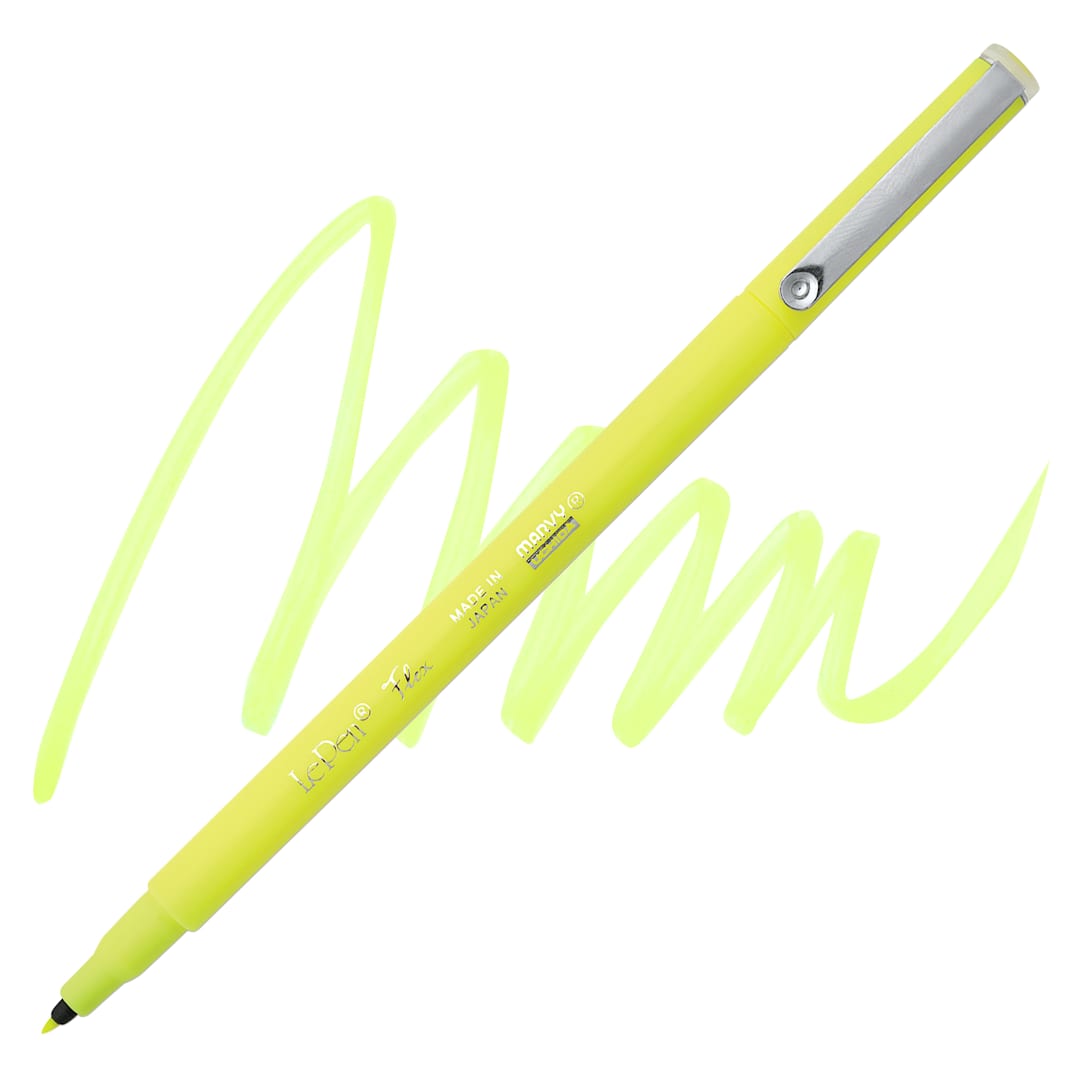 Open in modal - Marvy Uchida LePen Flex Marker - Fluorescent Yellow, swatch and marker