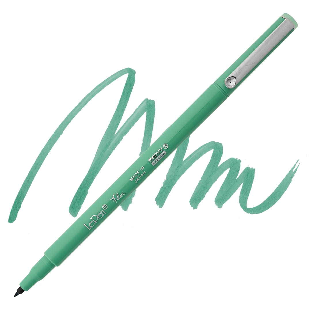 Open in modal - Marvy Uchida LePen Flex Marker - Jade Green, swatch and marker