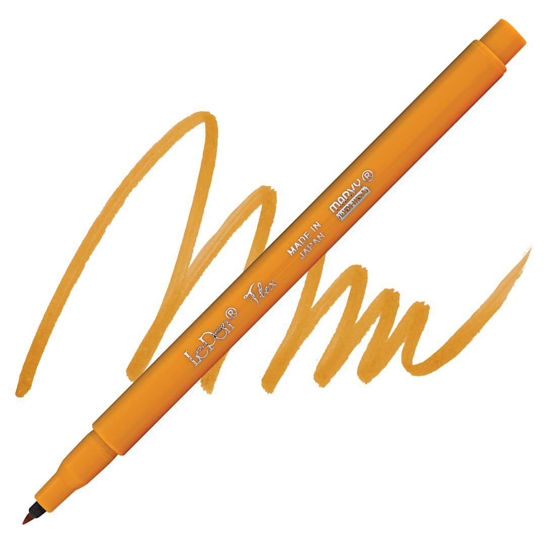 Open in modal - Marvy Uchida LePen Flex Marker - Ochre, swatch and marker