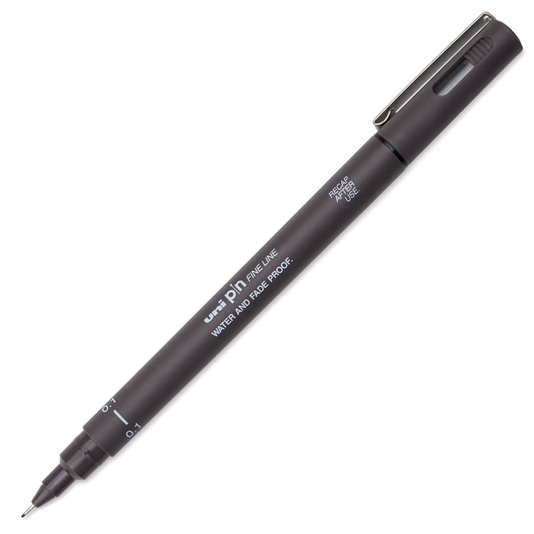 Open in modal - Uni Pin Fine Liner Pen - 0.1 mm, Dark Grey, cap off