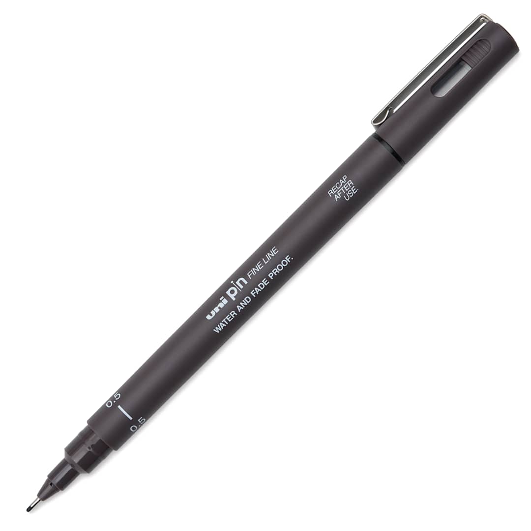 Open in modal - Uni Pin Fine Liner Pen - 0.5 mm, Dark Grey, cap off