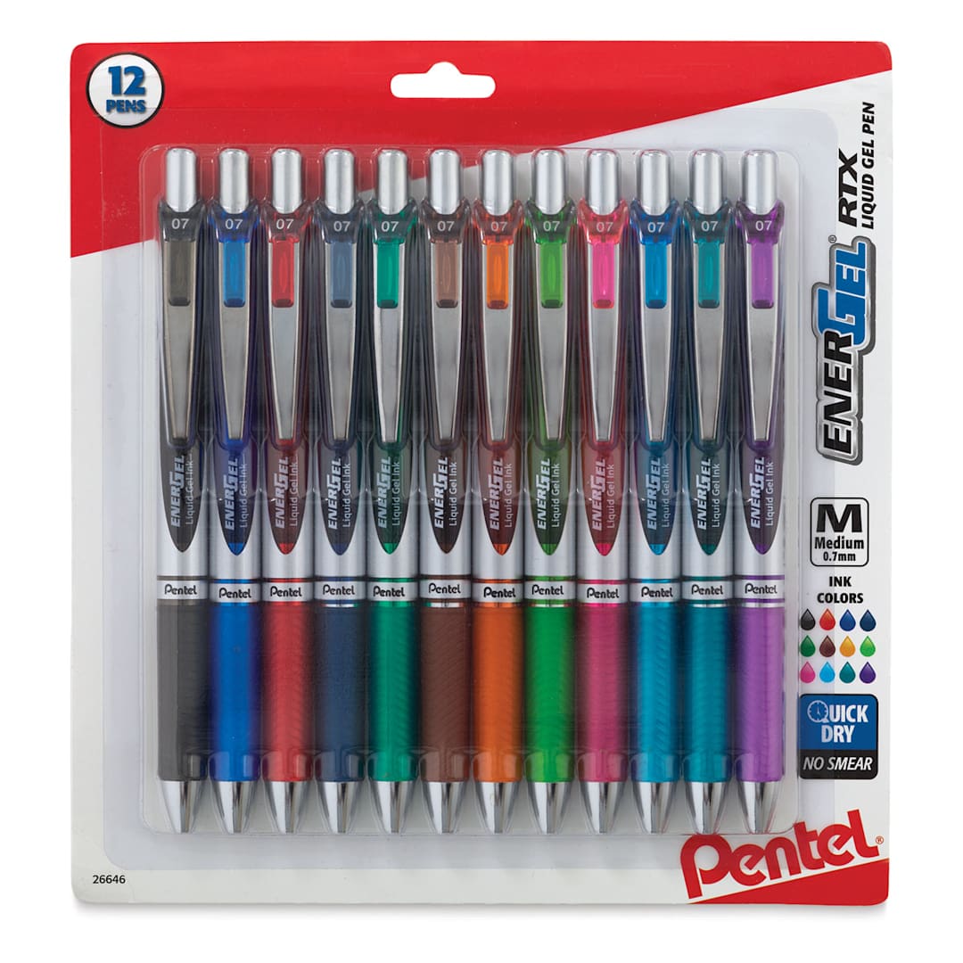 Open in modal - Pentel EnerGel RTX Gel Pens - Front of package of Assorted Set of 12 Pens