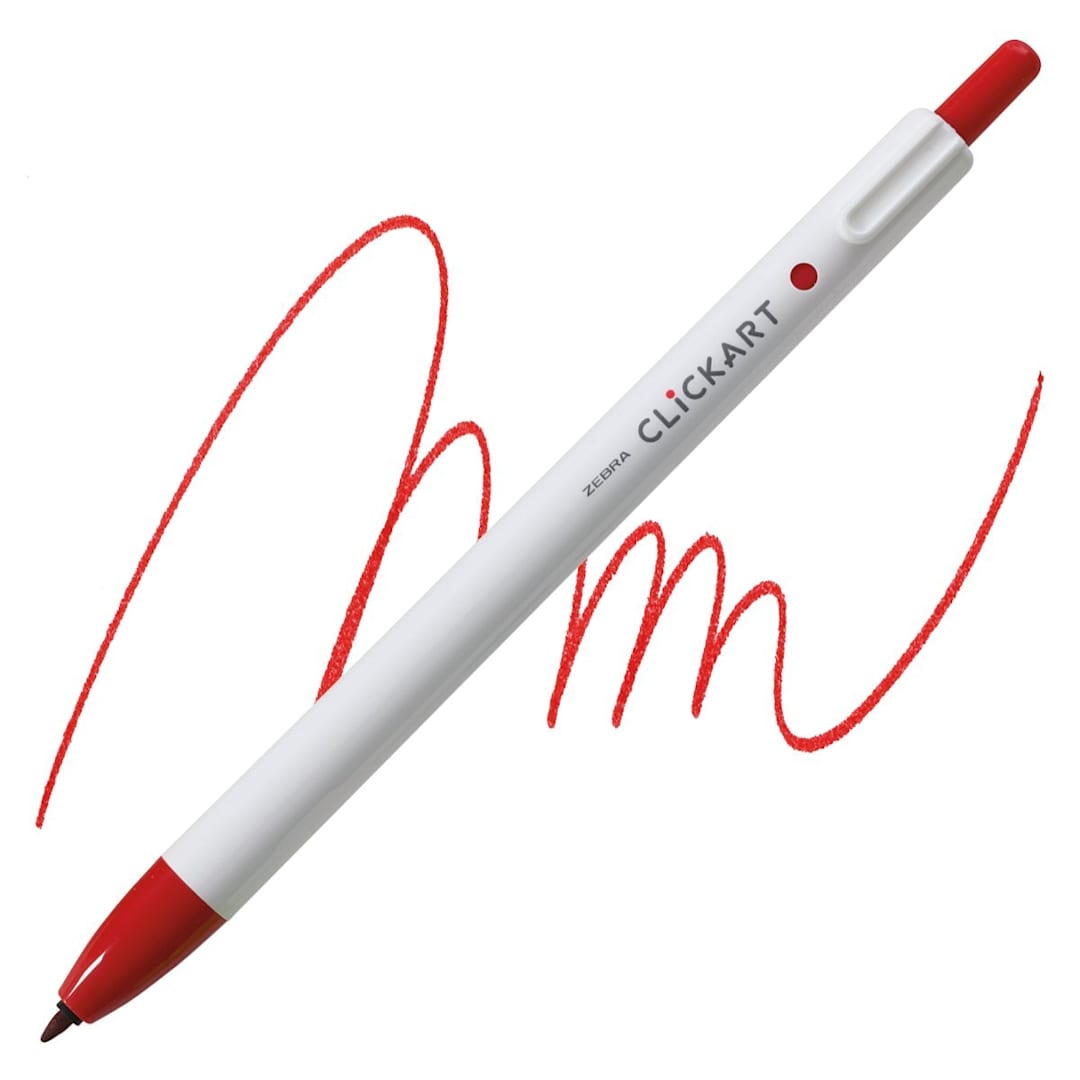 Open in modal - Zebra ClickArt Retractable Marker - Red marker and swatch