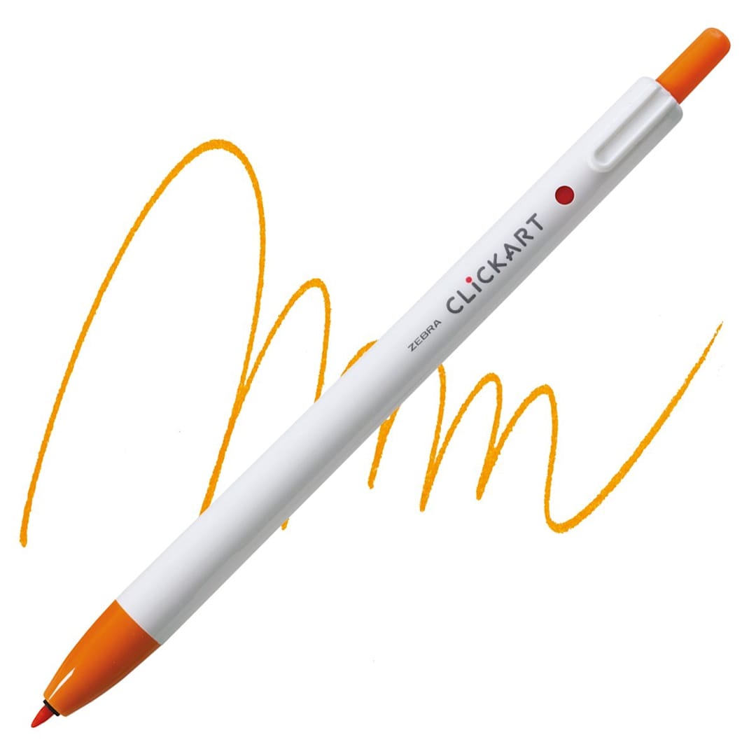 Open in modal - Zebra ClickArt Retractable Marker - Orange marker and swatch
