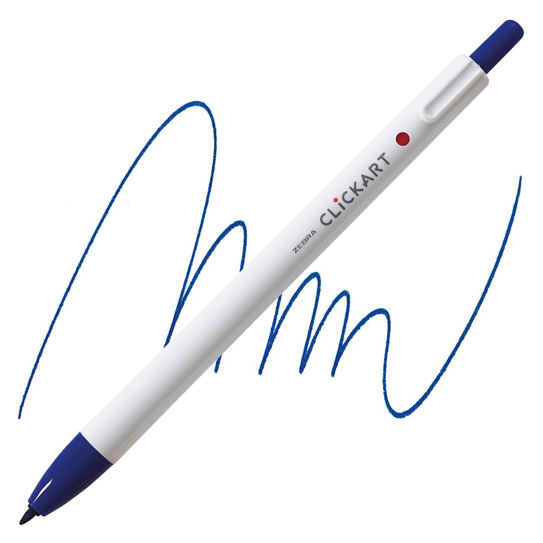 Open in modal - Zebra ClickArt Retractable Marker - Blue marker and swatch