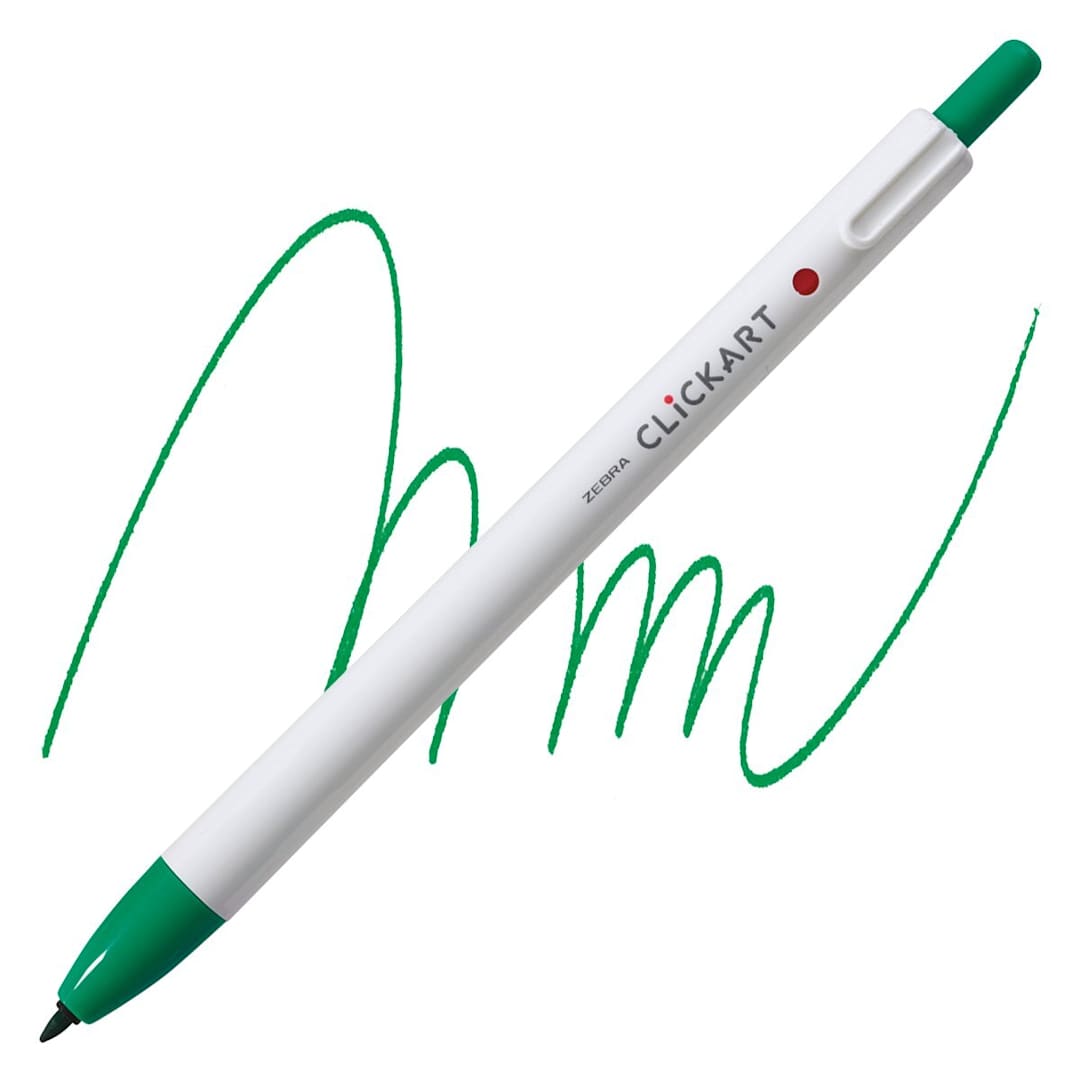 Open in modal - Zebra ClickArt Retractable Marker - Green marker and swatch