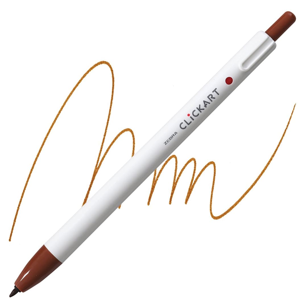 Open in modal - Zebra ClickArt Retractable Marker - Brown marker and swatch