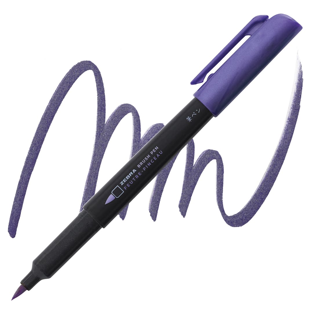 Open in modal - Zebra Metallic Brush Pen - Purple pen and swatch