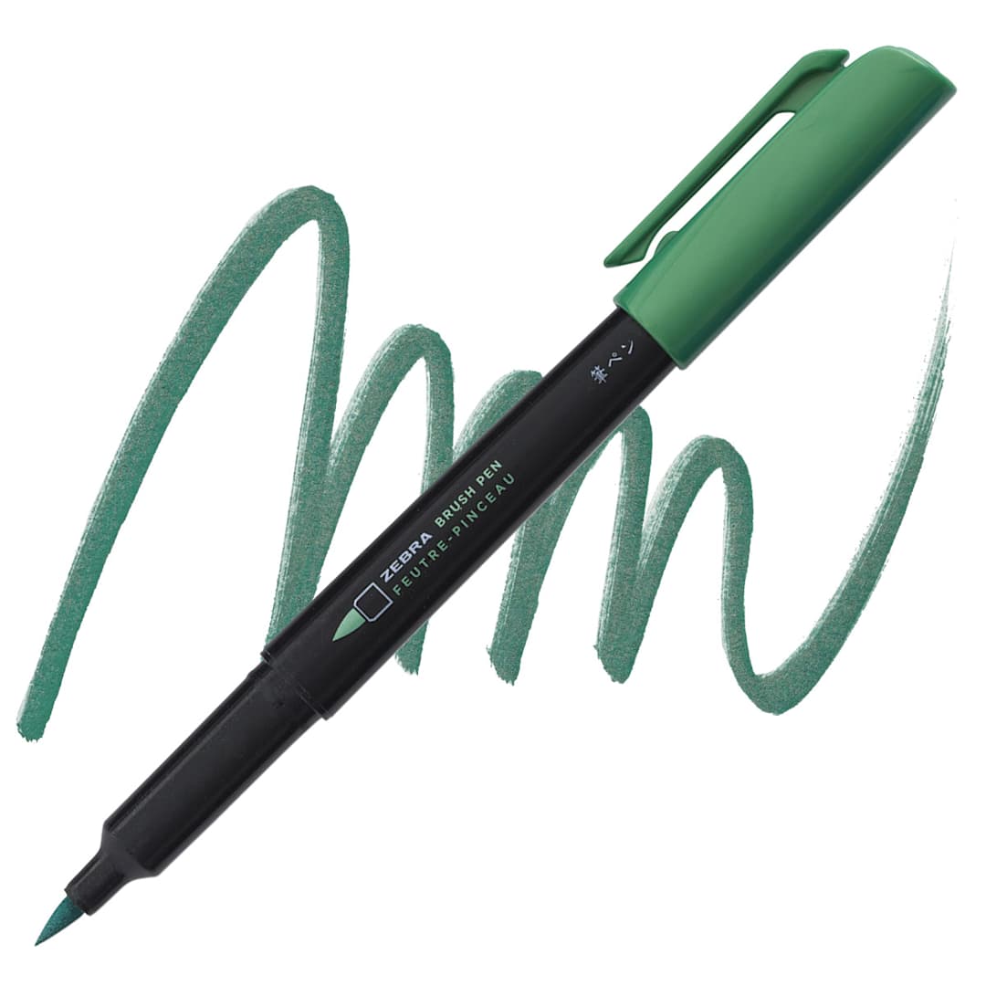 Open in modal - Zebra Metallic Brush Pen - Green pen and swatch