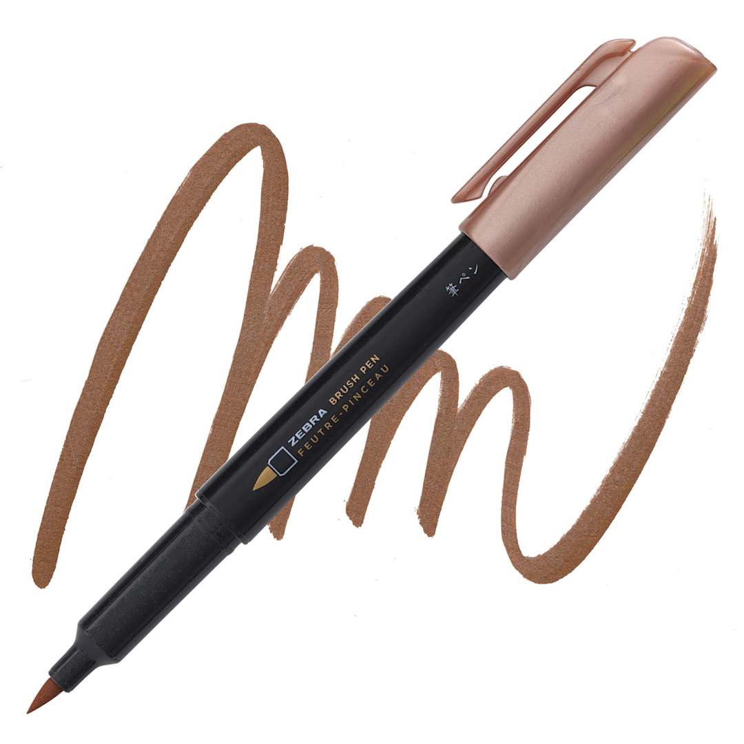 Open in modal - Zebra Metallic Brush Pen - Bronze pen and swatch