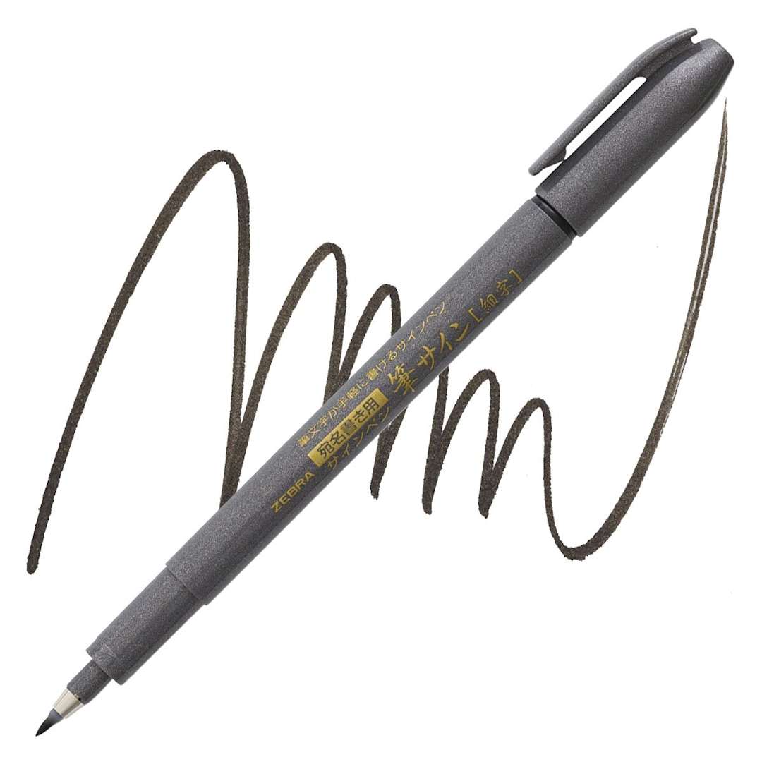 Open in modal - Zebra Zensations Fude Brush Pen - Fine, Black pen and swatch