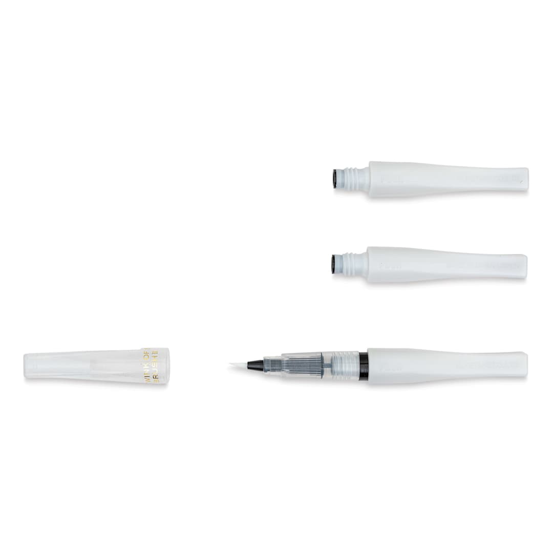 Open in modal - Zig Wink of Stella Brush II Pens - Clear, Pen and Refills (with cap off)