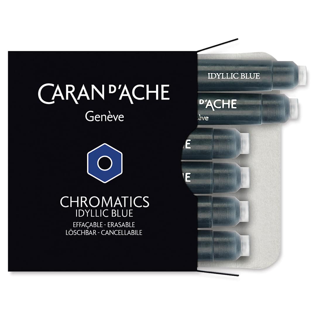Open in modal - Caran d'Ache Chromatics Fountain Pen Ink Cartridges - Pkg of 6, Idyllic Blue