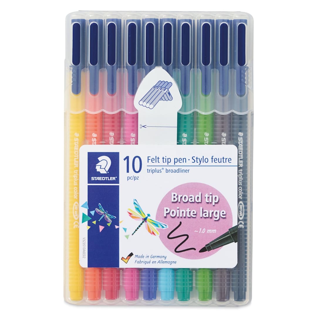 Open in modal - Staedtler Triplus Broadliner Felt Tip Pens - Assorted Colors, Set of 10 (front of package)